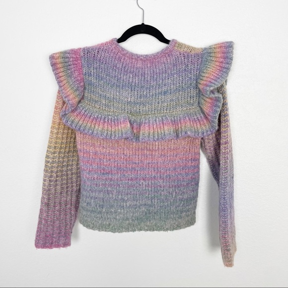 LoveShackFancy Yumi Ruffle Knit Pullover Sweater in Rainbow Pink Purple XS - Picture 4 of 8